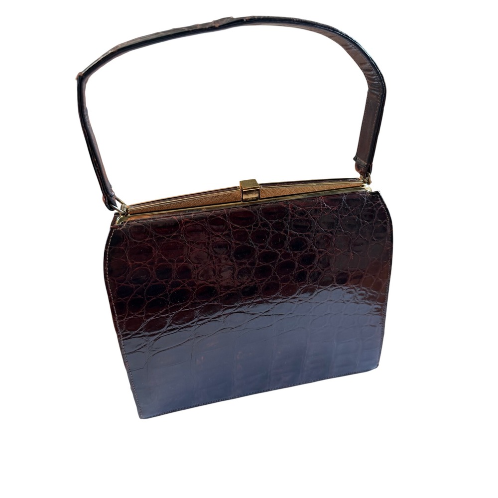 VTG Mid-Century Bellestone Bag Purse Brown Alligator Top Handle Set